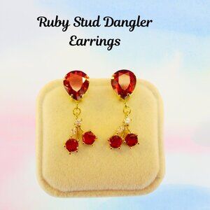 Ruby Stud Dangler Earrings